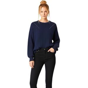 Time Tru Womens Sweater Size Small Sz 4-6 Blue Ribbed Cozy Core Casual Preppy